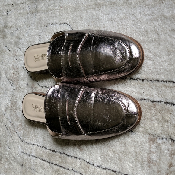 Catherine Malandrino Tuxedo silver metallic slip on loafer mules size 8.5 - Picture 2 of 10